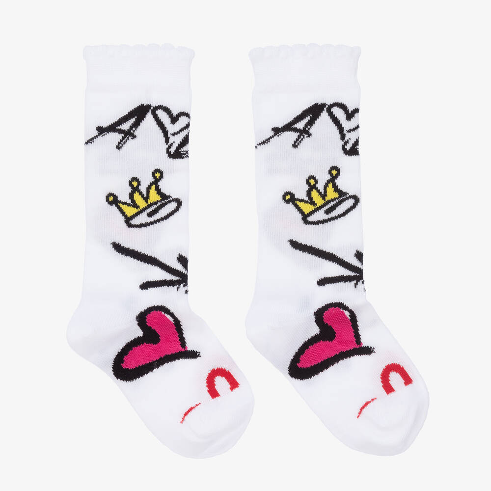 A Dee - Girls White Street Art Socks | Childrensalon