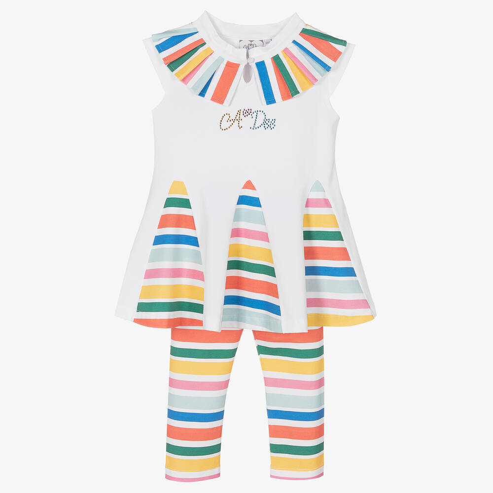 A Dee-Girls White Stripe Cotton Leggings Set  | Childrensalon Outlet