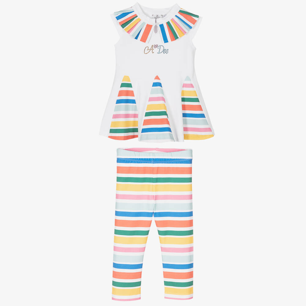 A Dee-Girls White Stripe Cotton Leggings Set | Childrensalon Outlet