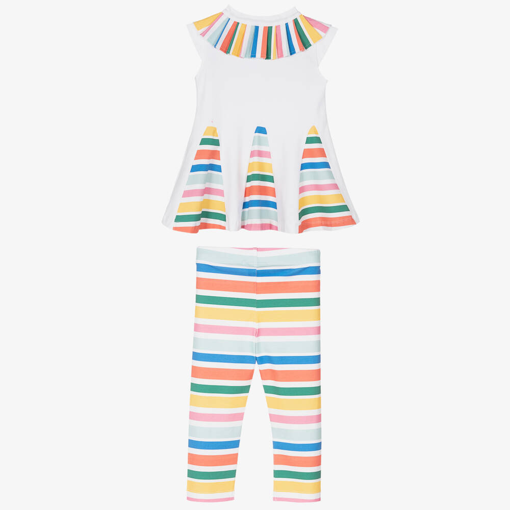 A Dee-Girls White Stripe Cotton Leggings Set | Childrensalon Outlet