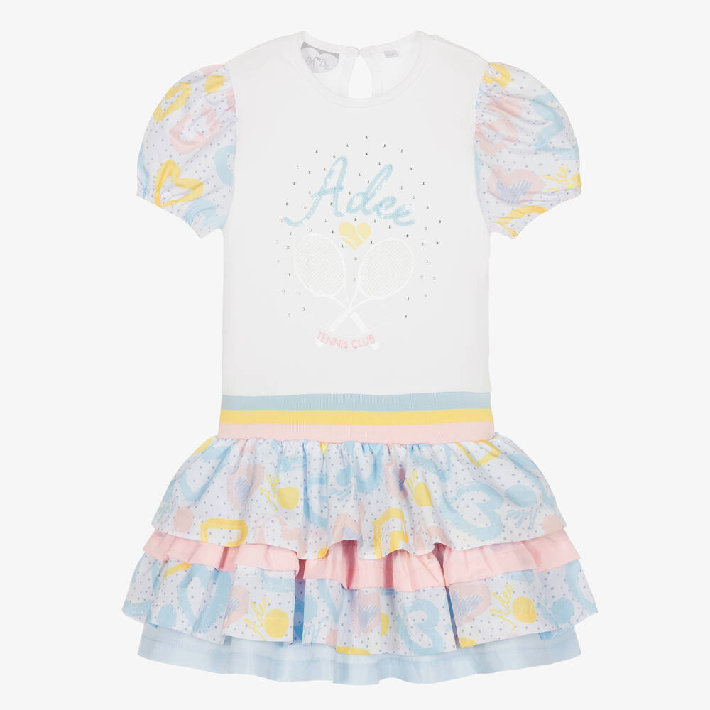 A Dee - Girls White Tennis Logo Dress | Childrensalon