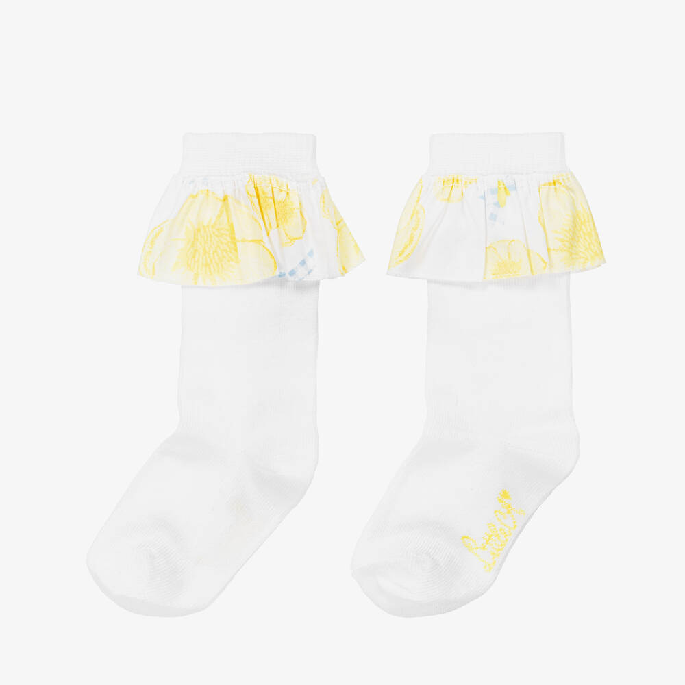 A Dee Girls White & Yellow Ruffle Socks Childrensalon Outlet
