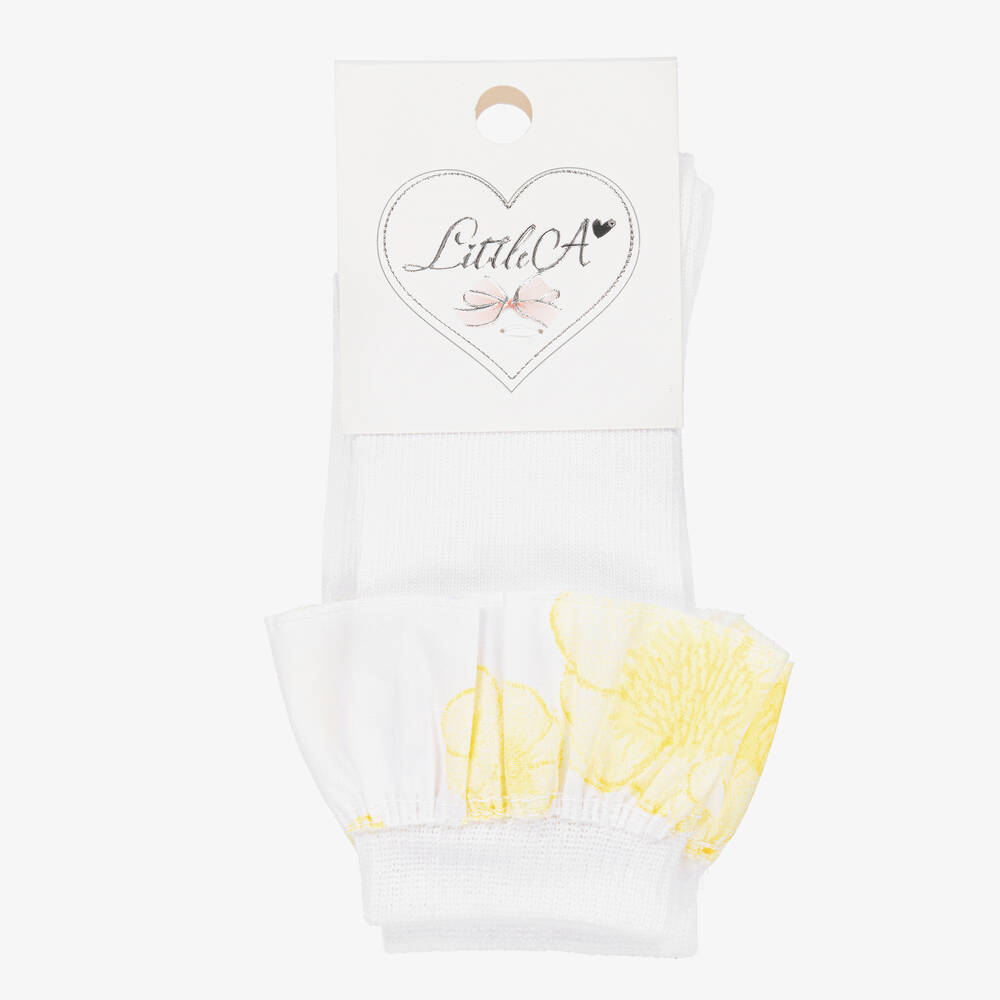 A Dee Girls White & Yellow Ruffle Socks Childrensalon Outlet