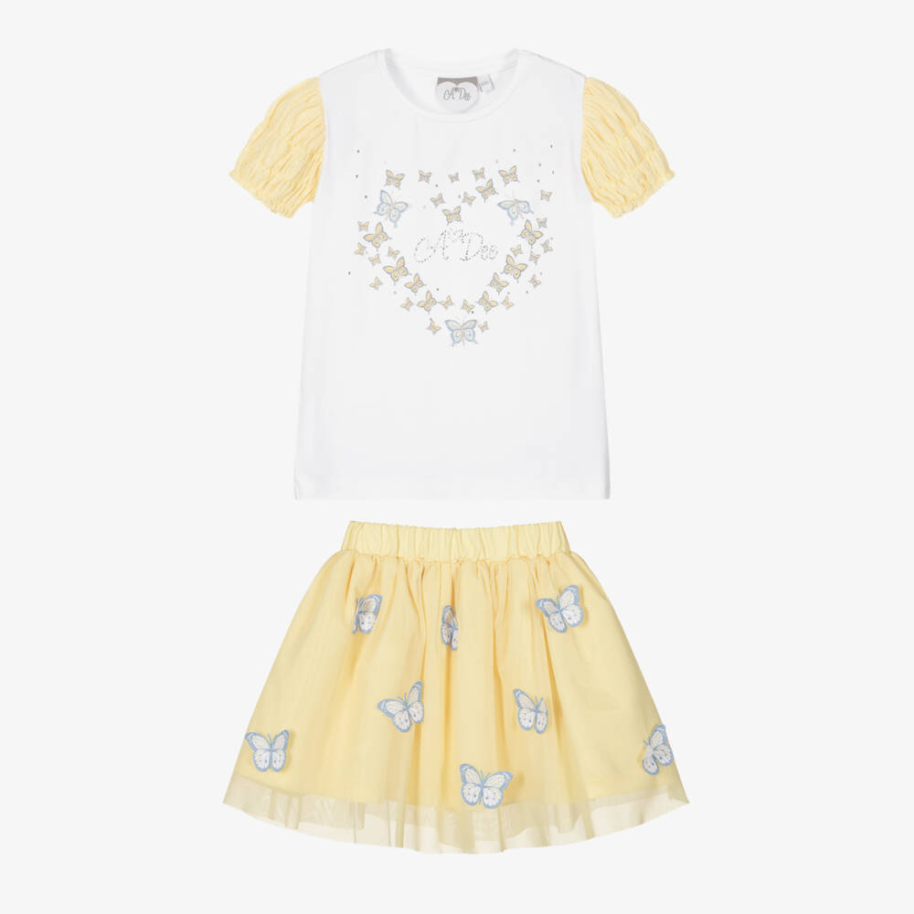 A Dee-Girls White & Yellow Skirt Set | Childrensalon Outlet