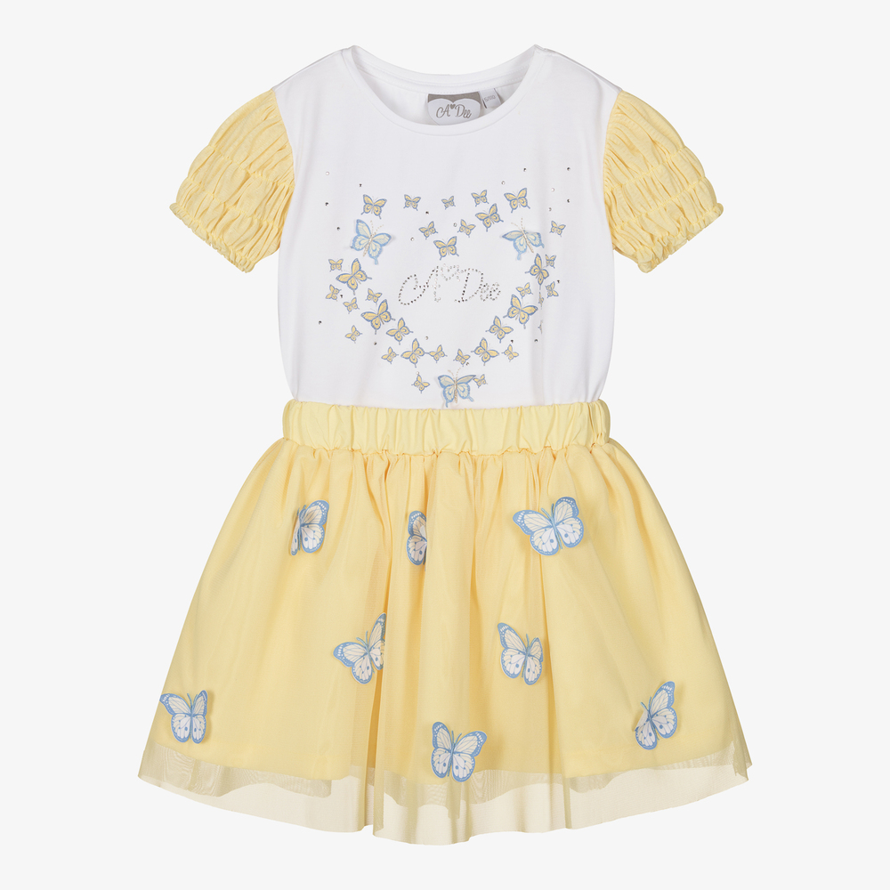 A Dee - Girls White & Yellow Skirt Set | Childrensalon
