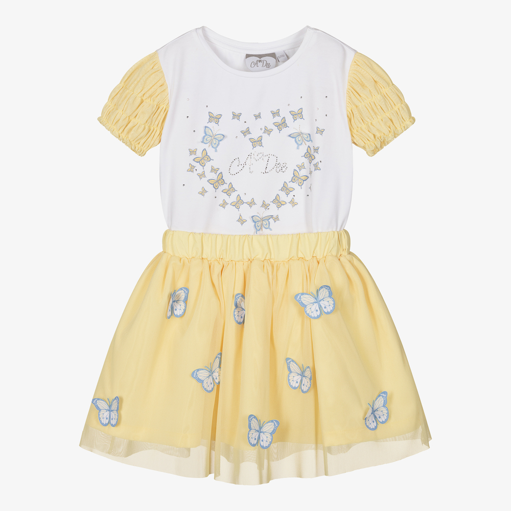 A Dee - Ensemble jupe jaune/blanc Fille | Childrensalon