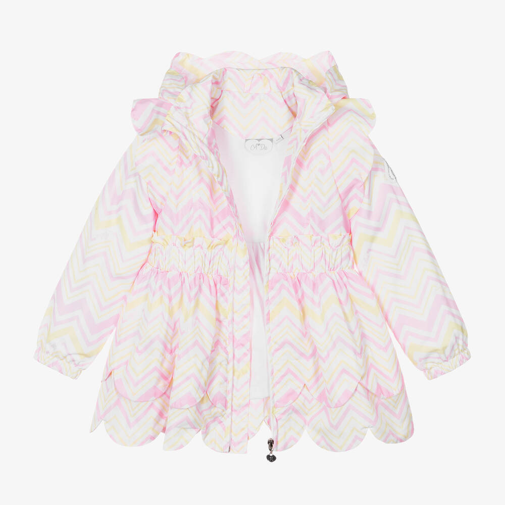 A Dee-Girls White Zigzag Print Hooded Coat | Childrensalon Outlet