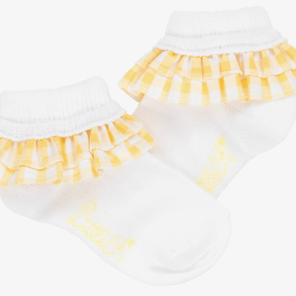 A Dee-جوارب صفراء بنقشة مربعات للبنات مع كشكشات | Childrensalon Outlet