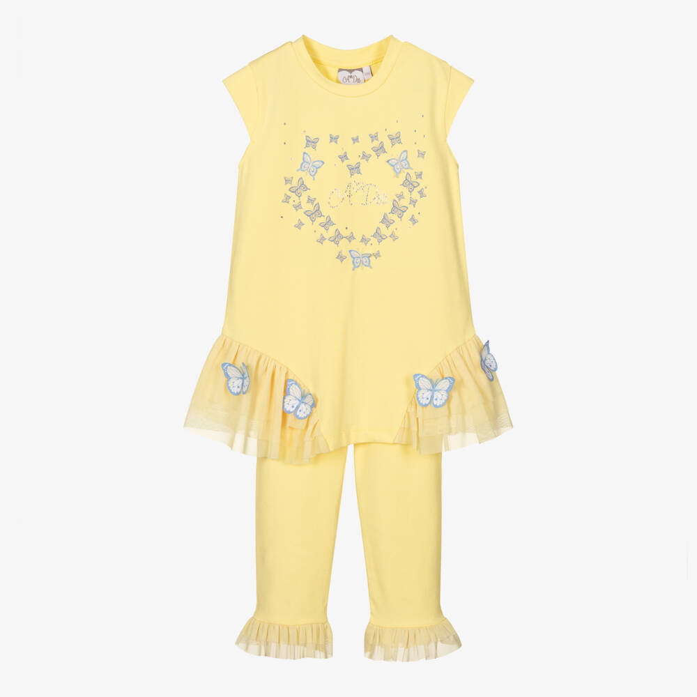 A Dee-طقم ليقنز قطن مزين بفراشات لون أصفر للبنات | Childrensalon Outlet