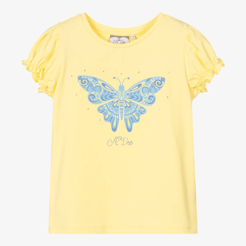 A Dee-Girls Yellow Cotton Butterfly T-Shirt | Childrensalon Outlet