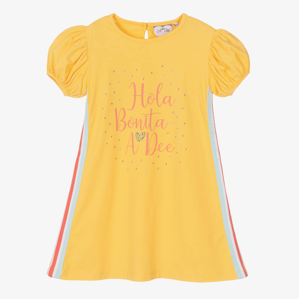 A Dee-Girls Yellow Cotton Diamanté Dress | Childrensalon Outlet