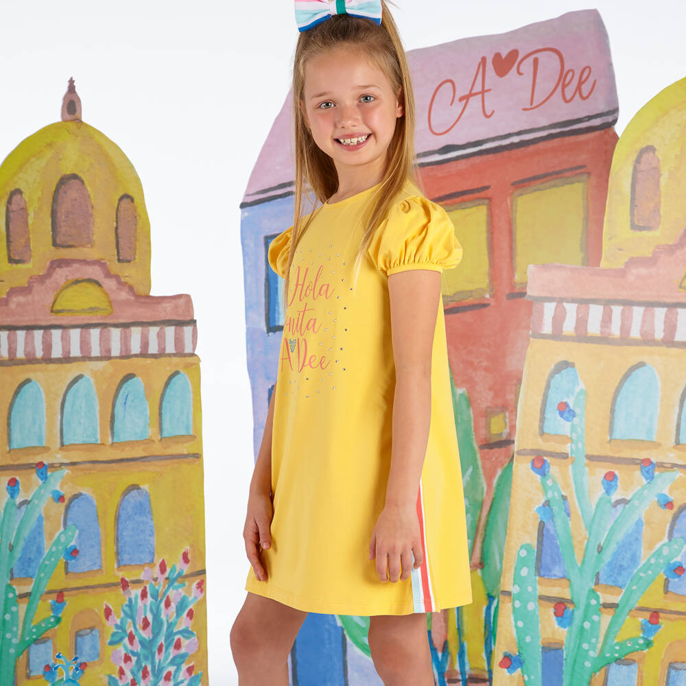 A Dee-Girls Yellow Cotton Diamanté Dress | Childrensalon Outlet