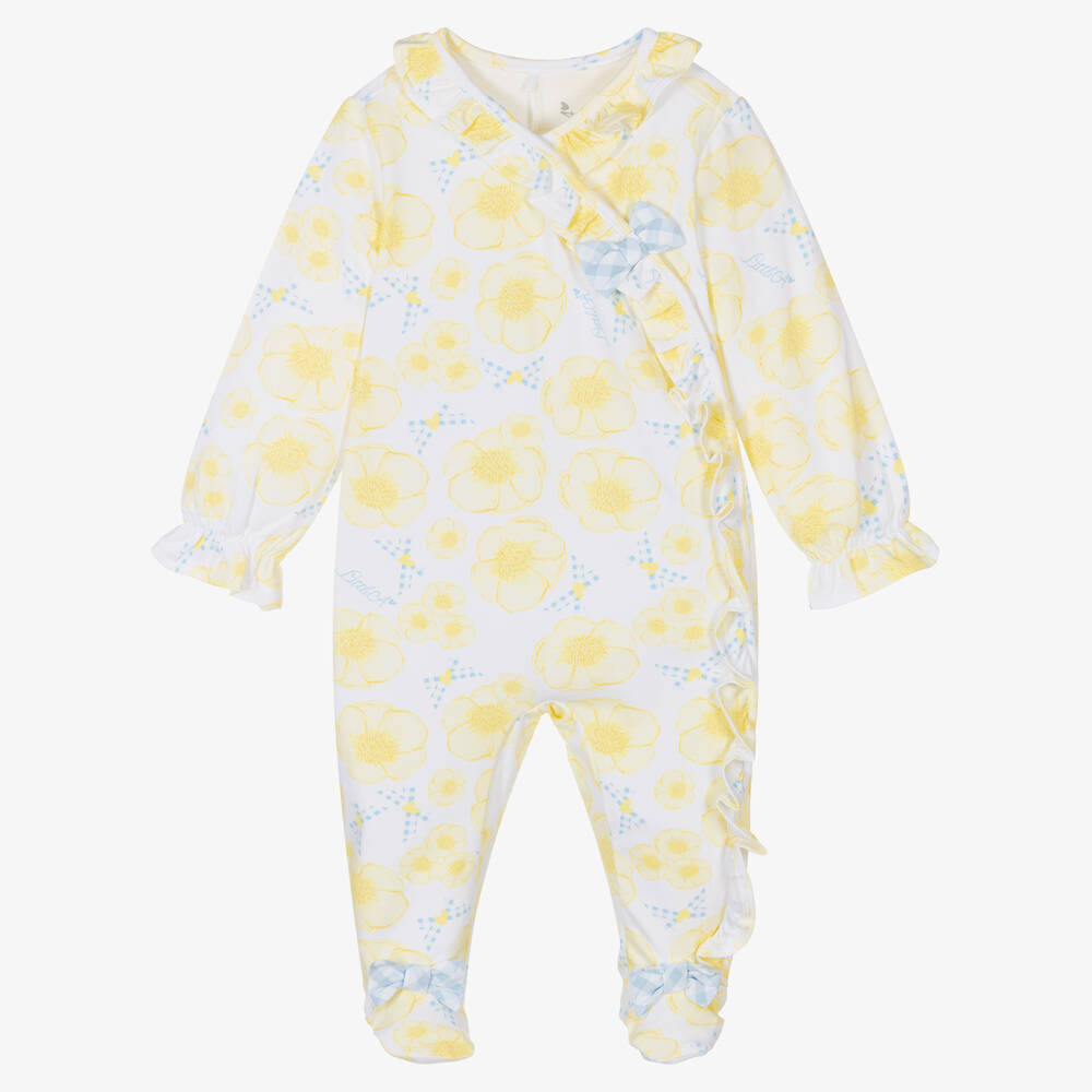 A Dee - Girls Yellow Floral Babygrow | Childrensalon
