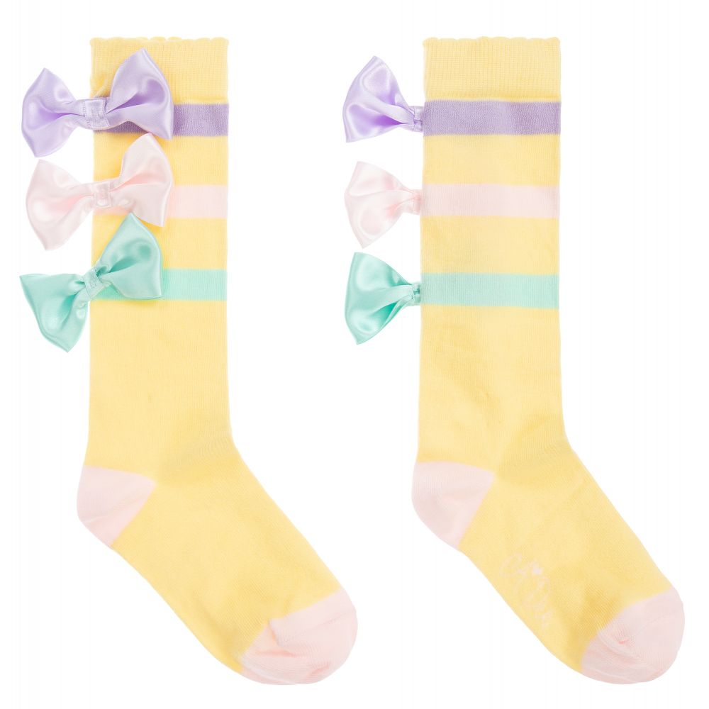 A Dee - Girls Yellow Ribbon Bow Socks | Childrensalon