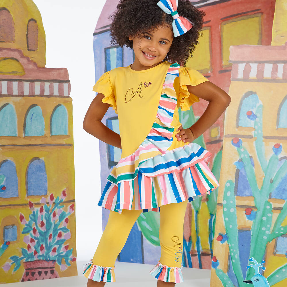 A Dee Girls Yellow Stripe Cotton Leggings Set Childrensalon Outlet