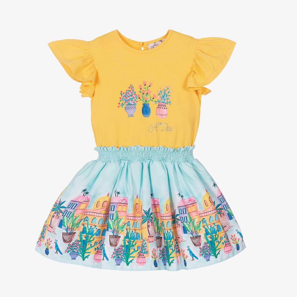 A Dee - Robe jaune île tropicale fille | Childrensalon