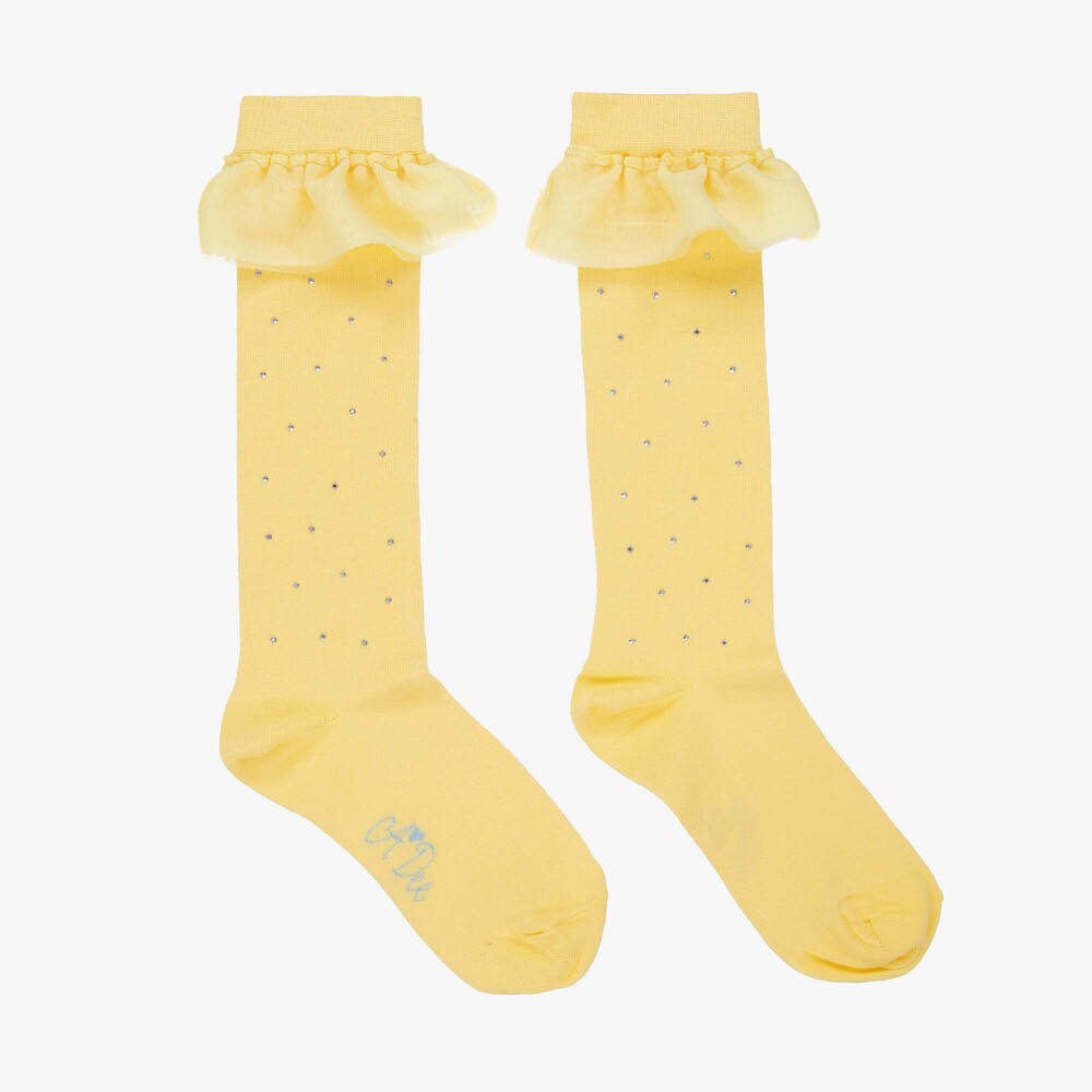 A Dee - Girls Yellow Tulle Knee Socks | Childrensalon