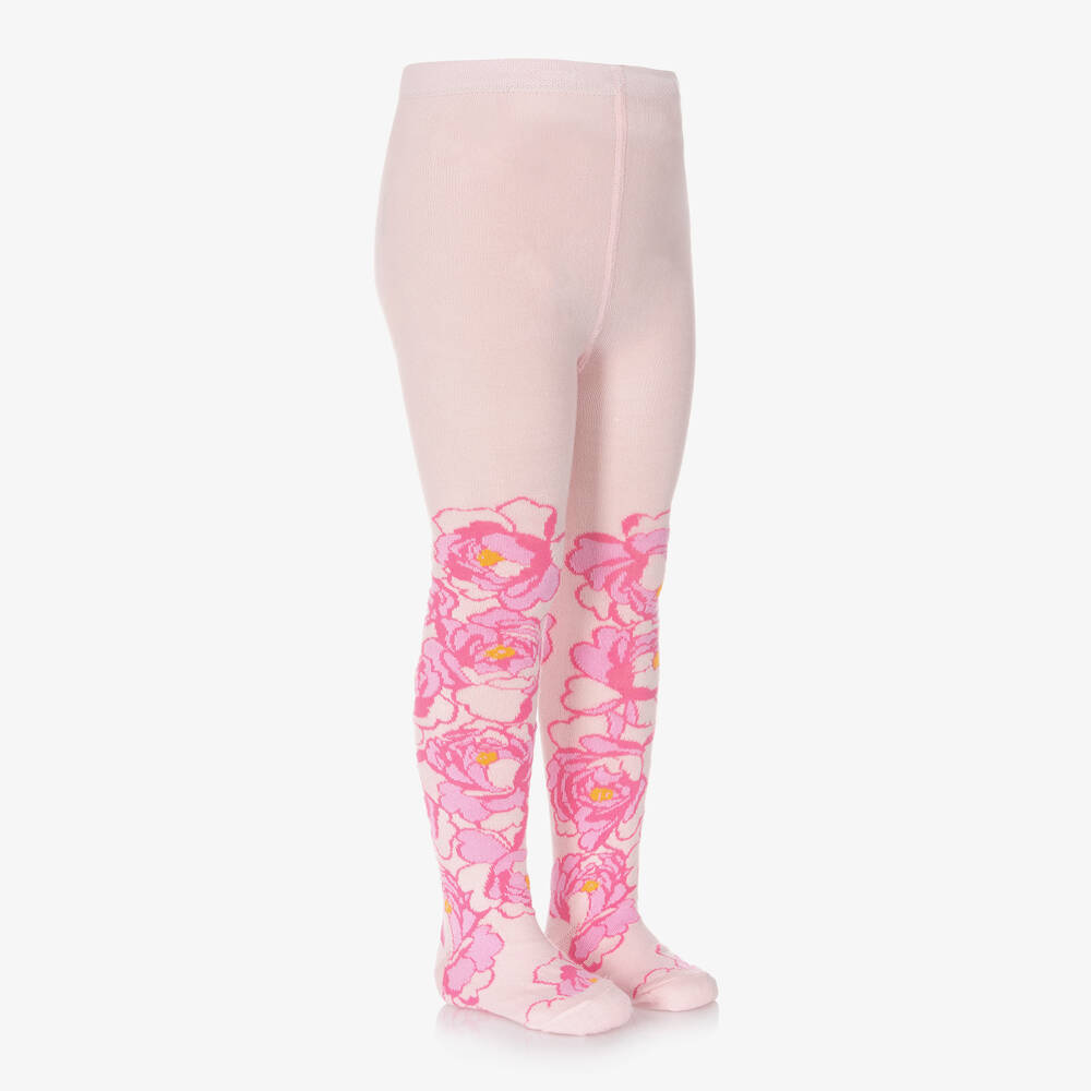 A Dee Girs Pink Cotton Floral Tights Childrensalon Outlet