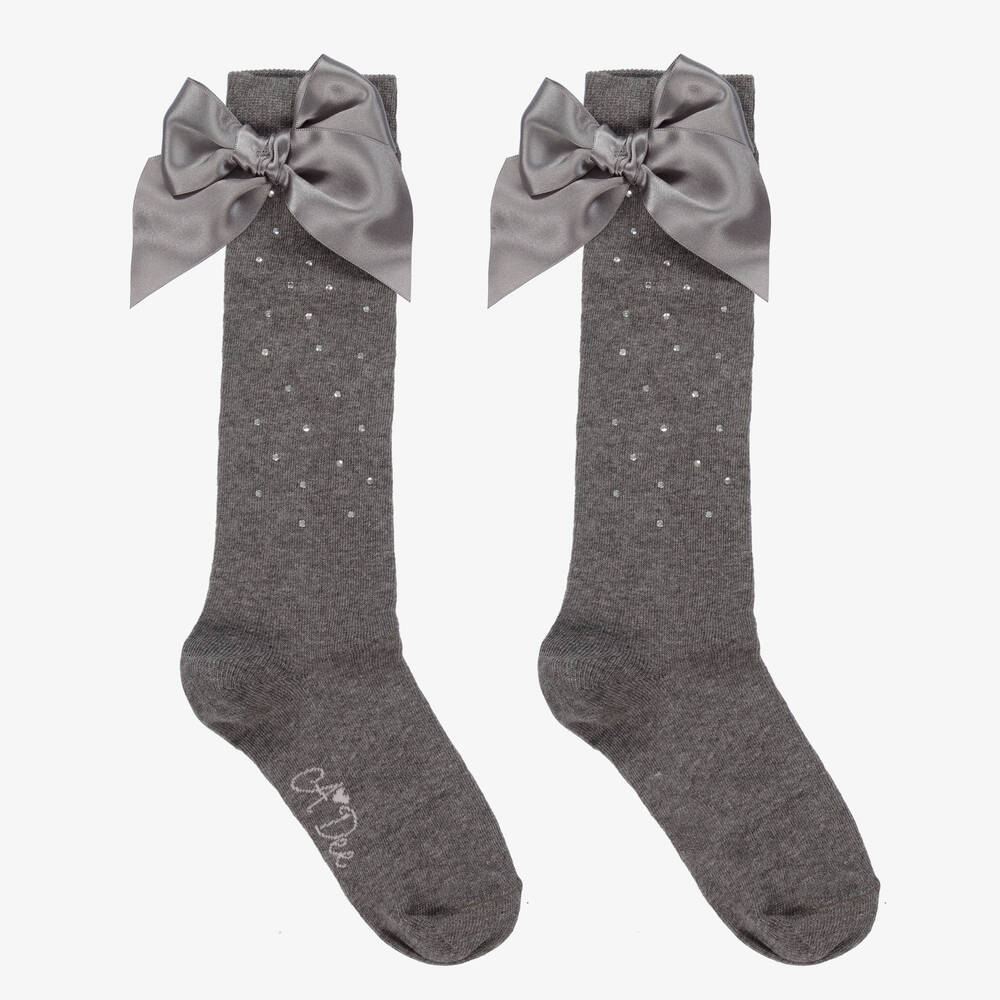 A Dee - Grey Diamanté Bow Socks | Childrensalon