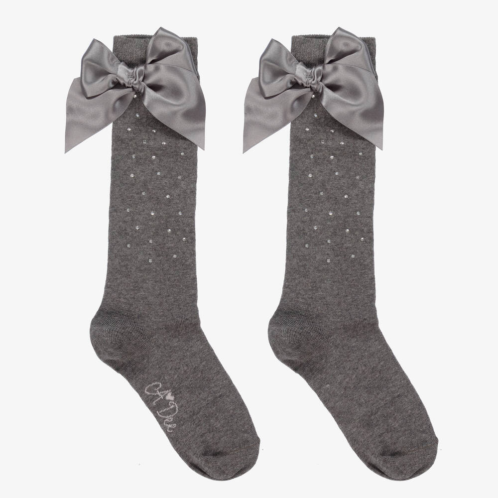 A Dee - Chaussettes grises à nœud et strass | Childrensalon