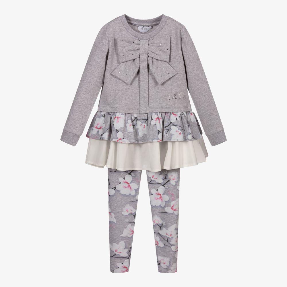 A Dee - Grey Floral Leggings Set | Childrensalon