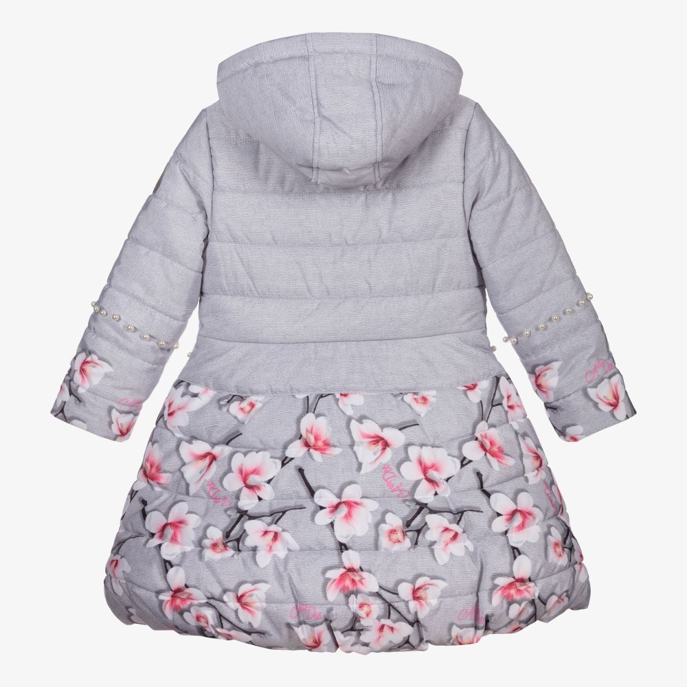 A Dee-Grey & Pink Floral Puffer Coat | Childrensalon Outlet