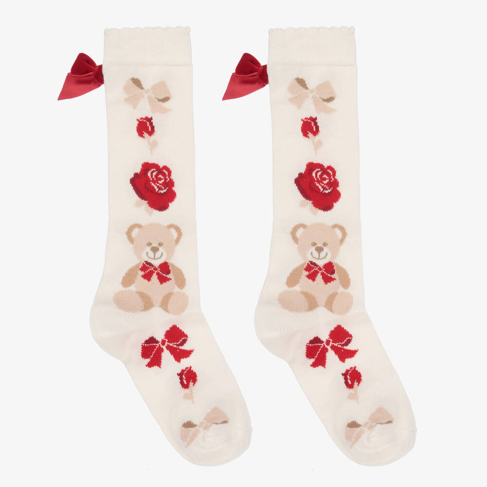 A Dee - Schleifen-Socken, Elfenbein, Teddys | Childrensalon