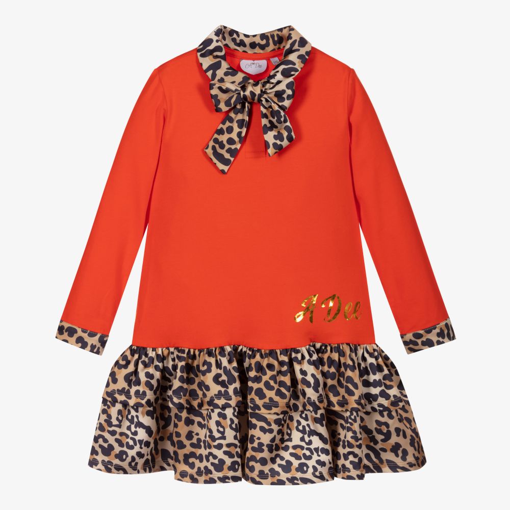 A Dee - Оранжевое хлопковое платье с леопардовым принтом | Childrensalon