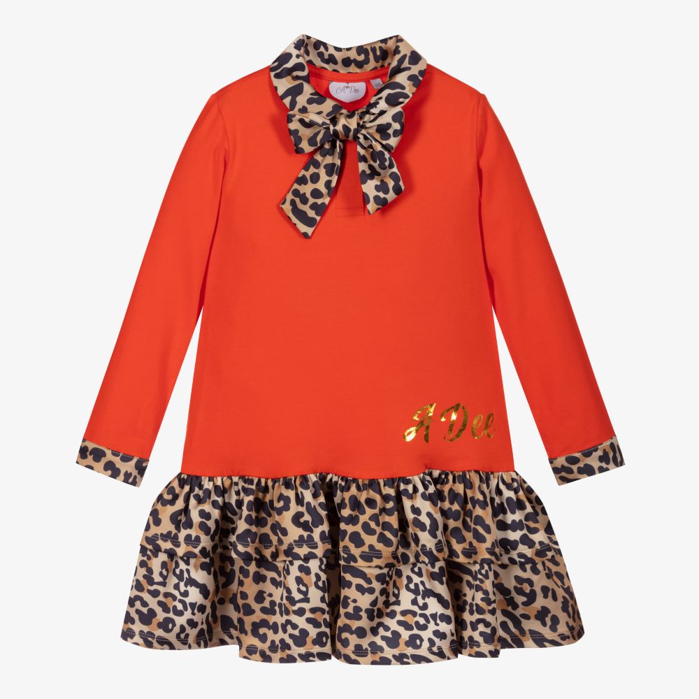 A Dee - Oranges Leoparden-Baumwollkleid | Childrensalon