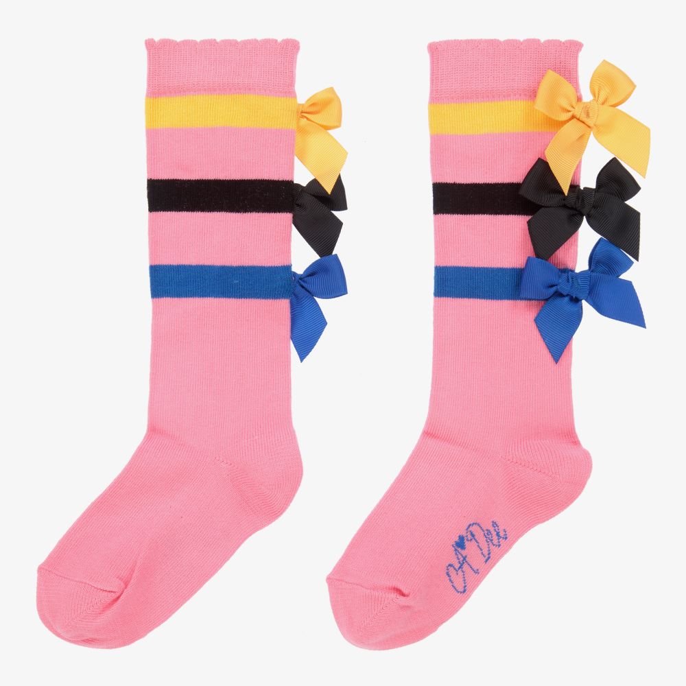 A Dee-Pink Bow Knee High Socks | Childrensalon Outlet
