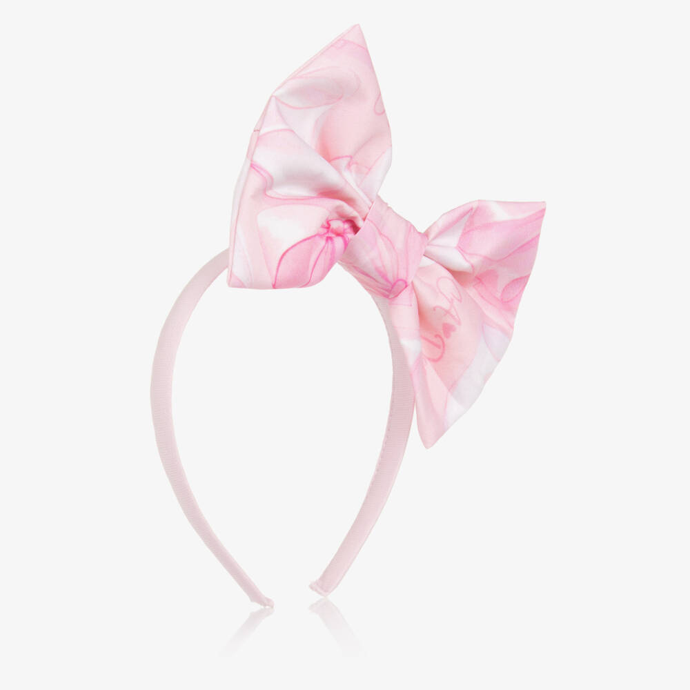 A Dee-Pink Bow Print Bow Headband | Childrensalon Outlet
