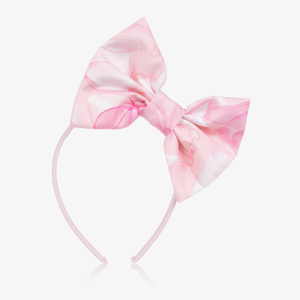 A Dee-Pink Bow Print Bow Headband | Childrensalon Outlet
