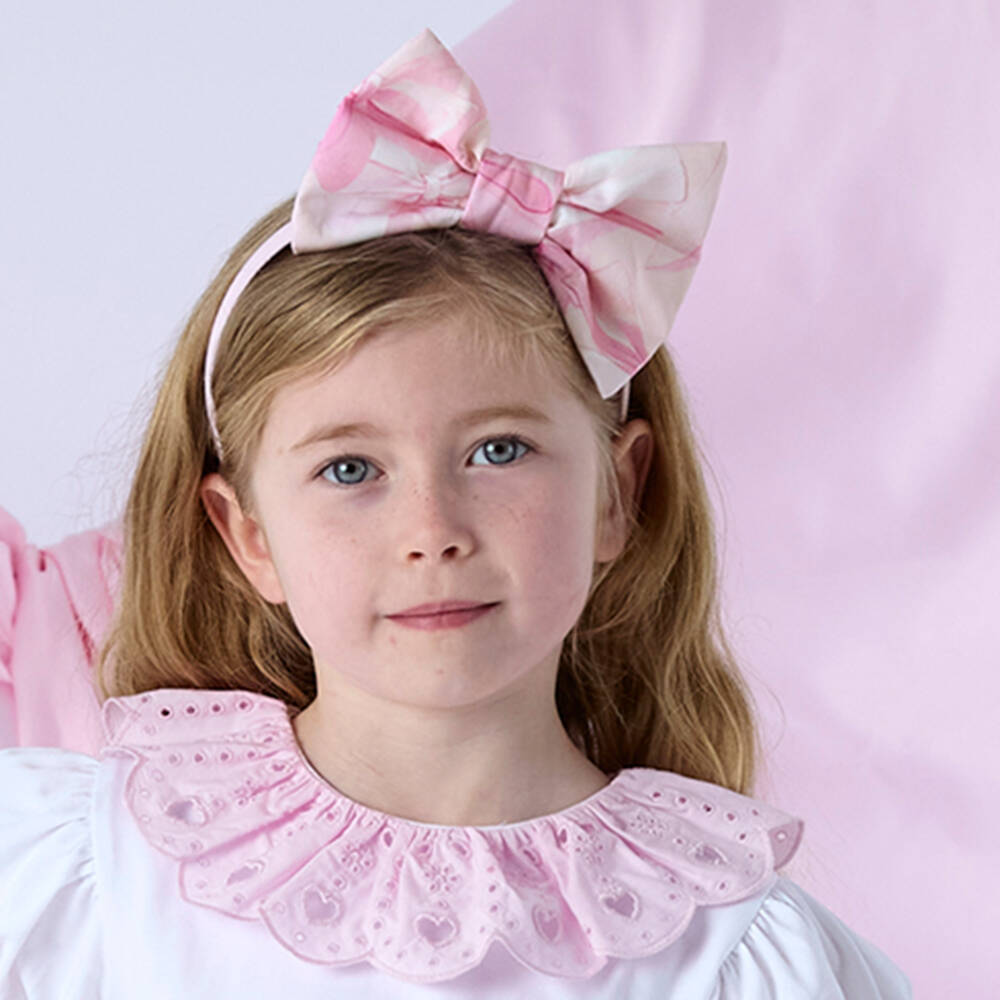 A Dee-Pink Bow Print Bow Headband | Childrensalon Outlet