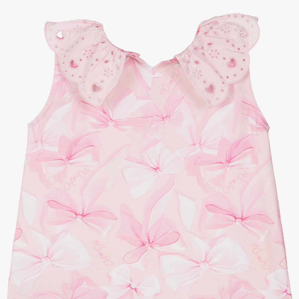 A Dee-Pink Bow Print Broderie Collar Dress | Childrensalon Outlet