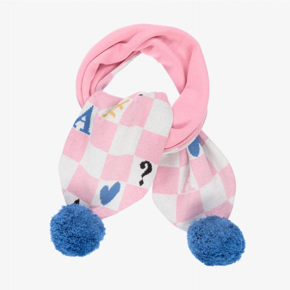 A Dee - Pink Checked Knitted Scarf | Childrensalon