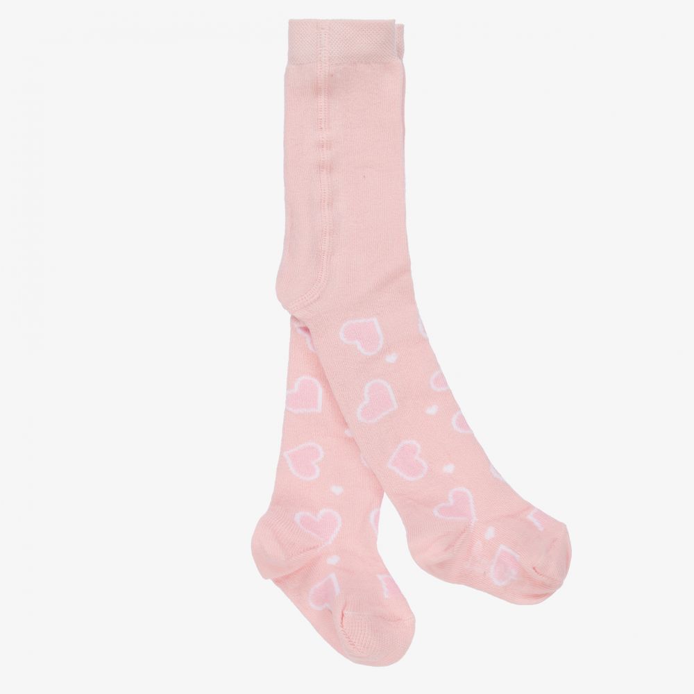 A Dee - Pink Cotton Heart Tights | Childrensalon