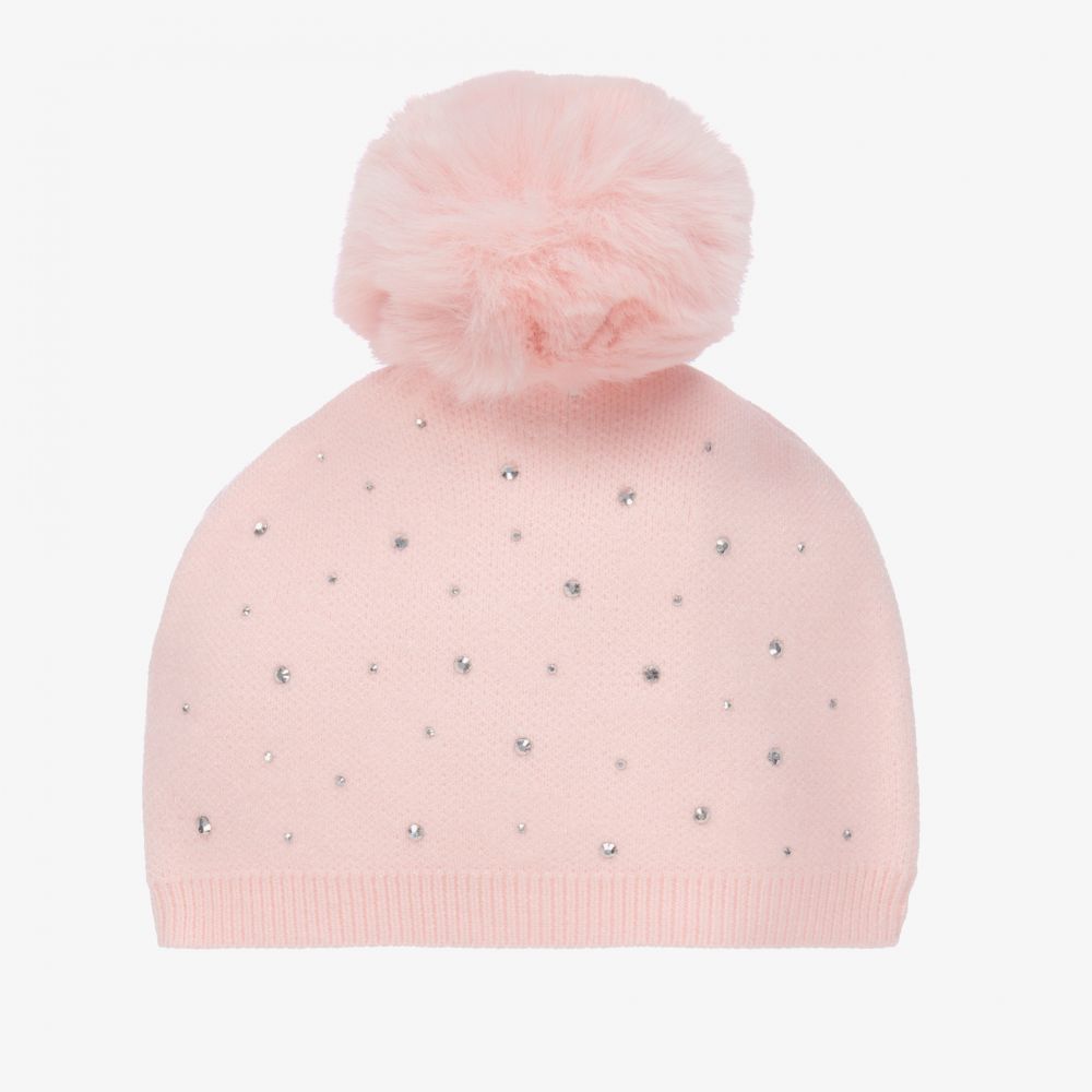 A Dee - Pink Diamanté Knitted Hat | Childrensalon