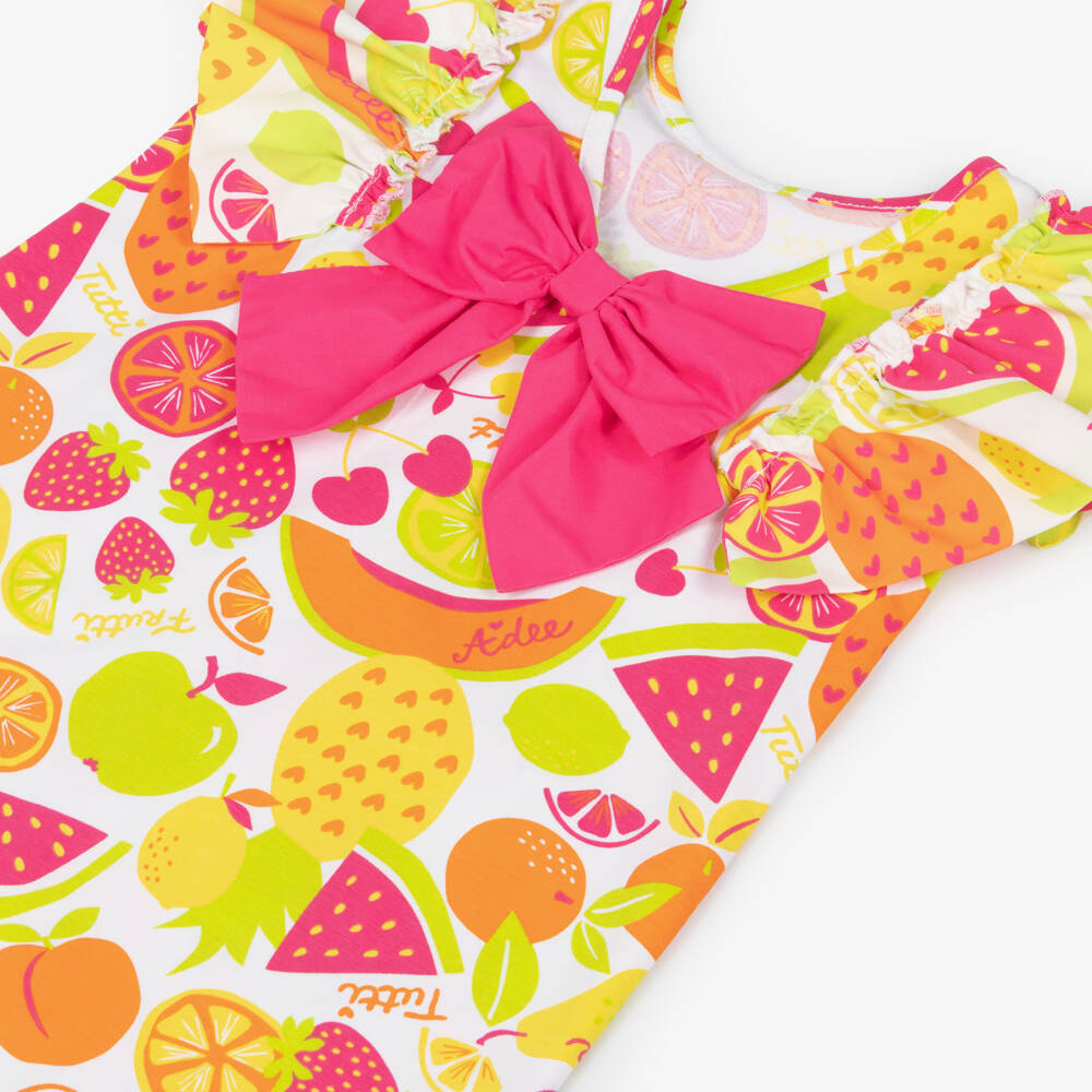 A Dee-Pink Fruit Print Bow Dress | Childrensalon Outlet