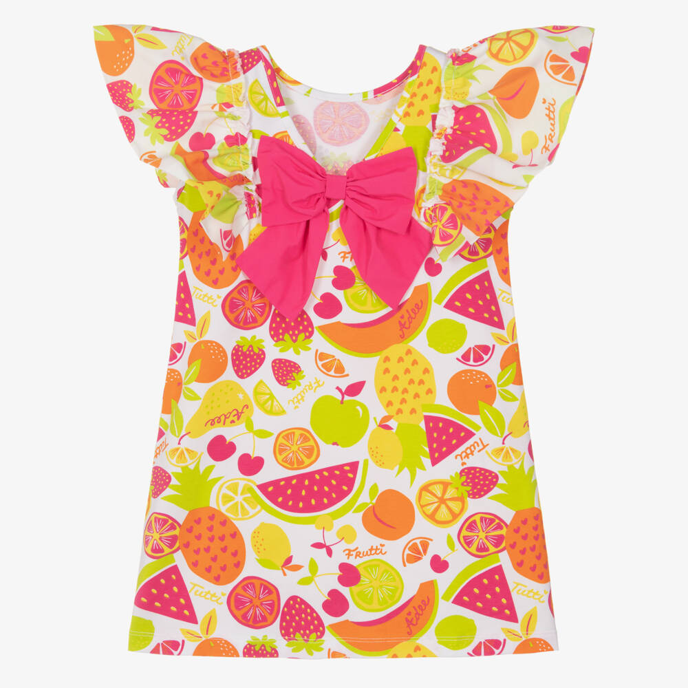 A Dee-Pink Fruit Print Bow Dress | Childrensalon Outlet