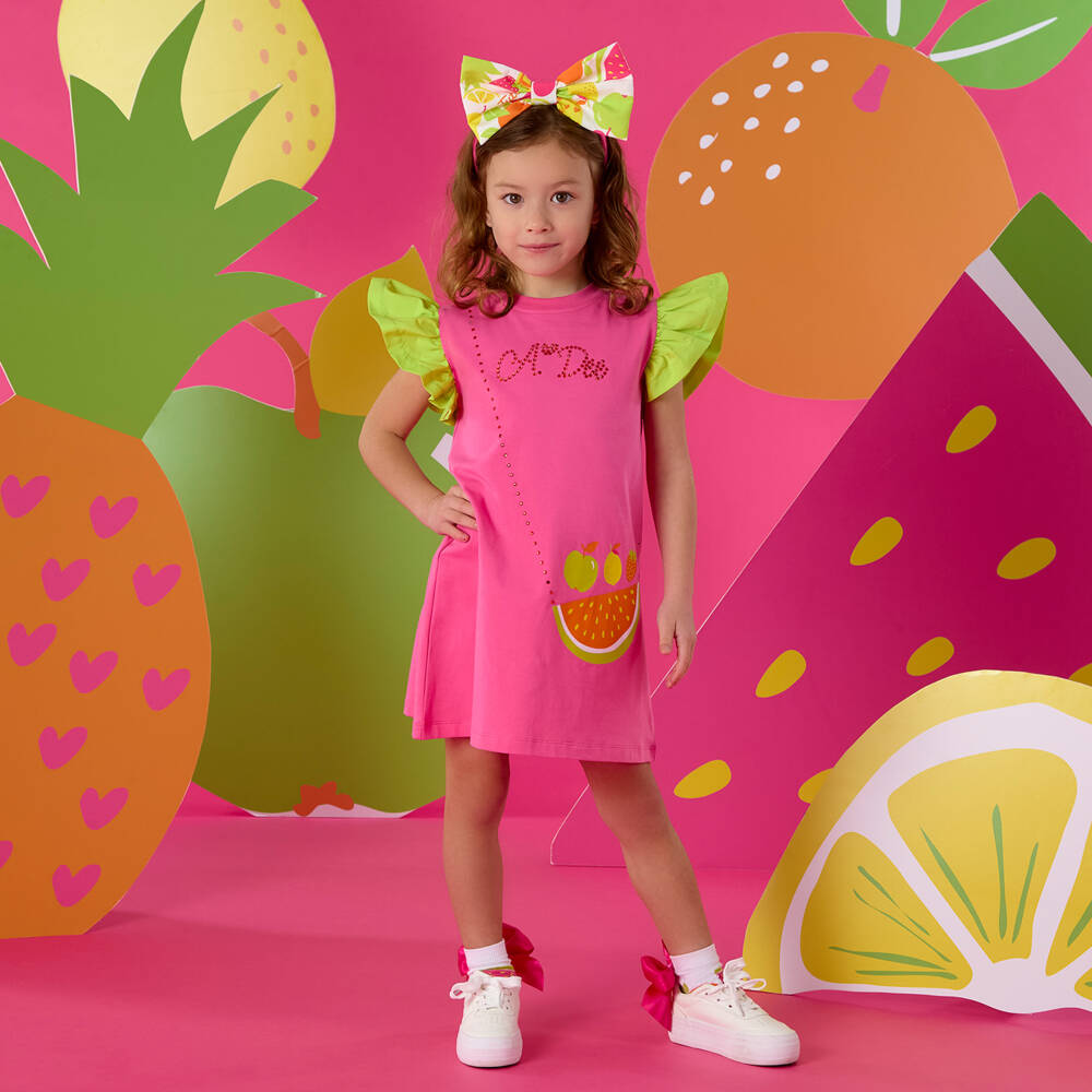 A Dee-Pink Fruity Bag Print Dress | Childrensalon Outlet