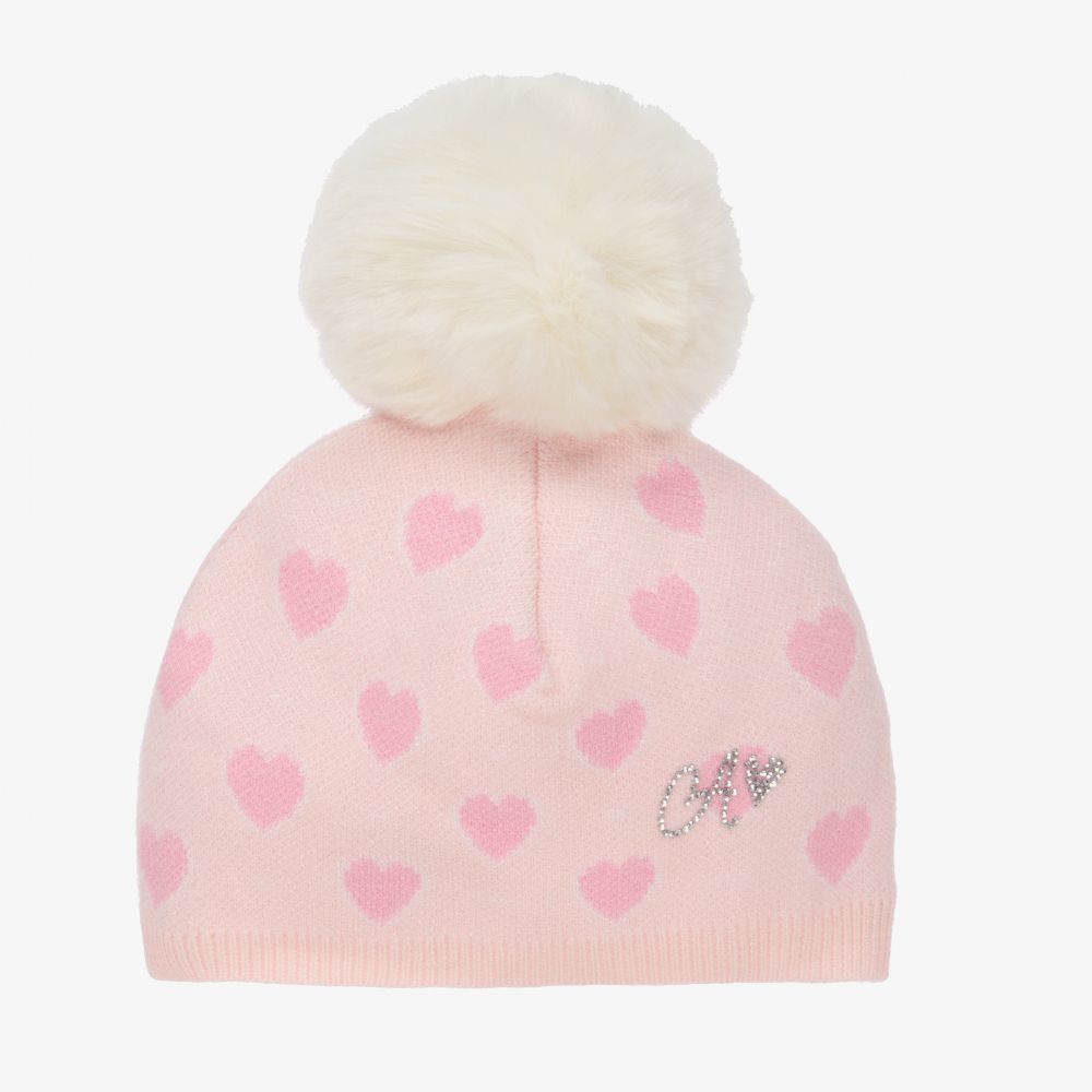 A Dee - Розовая шапочка с сердечками и помпоном | Childrensalon