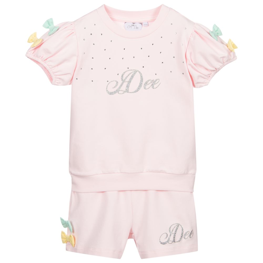 A Dee - Pink Logo Shorts Set | Childrensalon