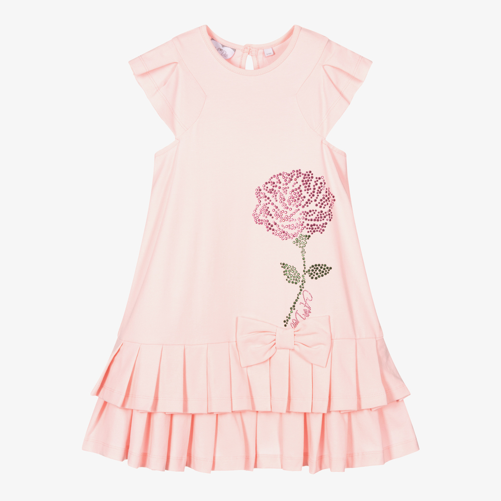 A Dee - Rosa Baumwolljerseykleid mit Rose | Childrensalon