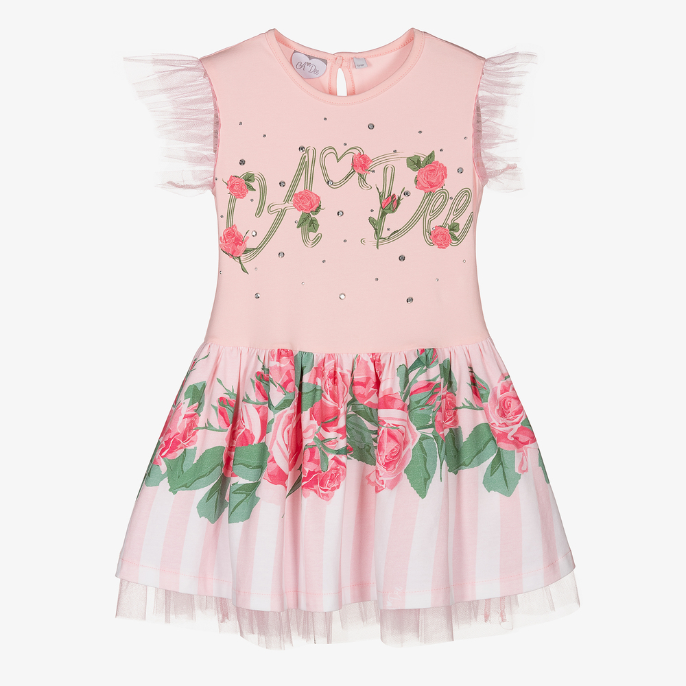 A Dee - Розовое платье из хлопка и тюля с розами | Childrensalon