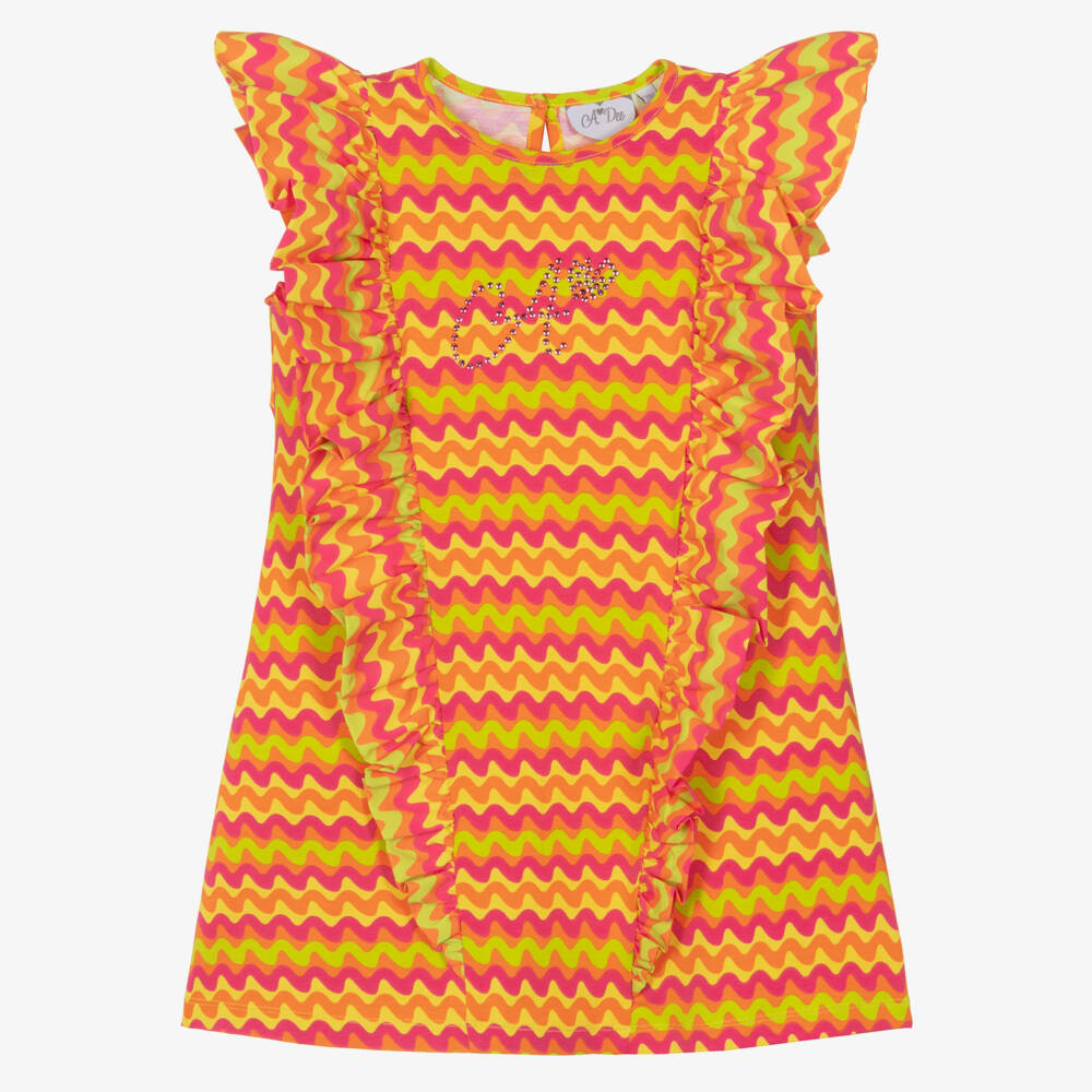 A Dee-Pink Wavy Stripe Print Ruffle Dress | Childrensalon Outlet