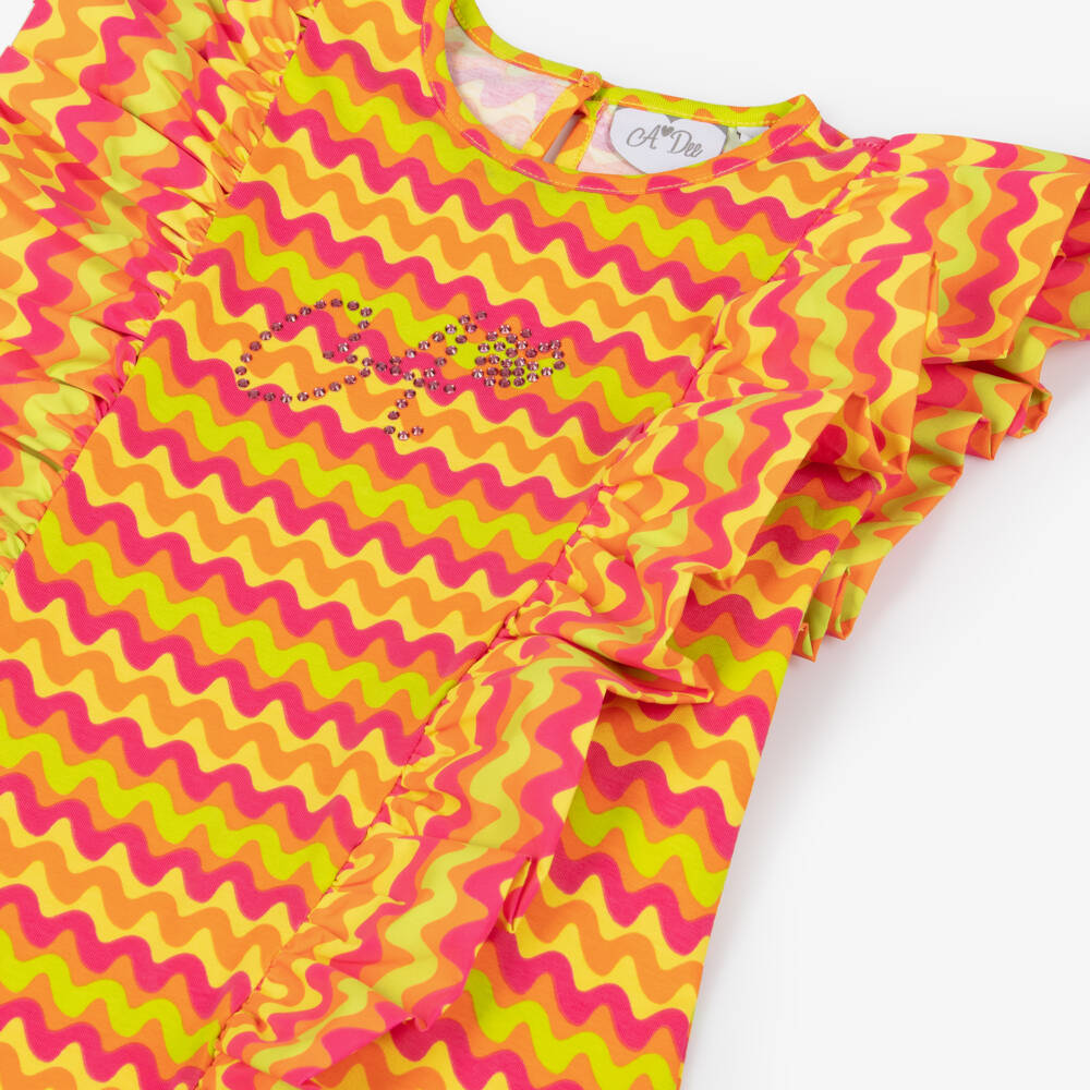 A Dee-Pink Wavy Stripe Print Ruffle Dress | Childrensalon Outlet