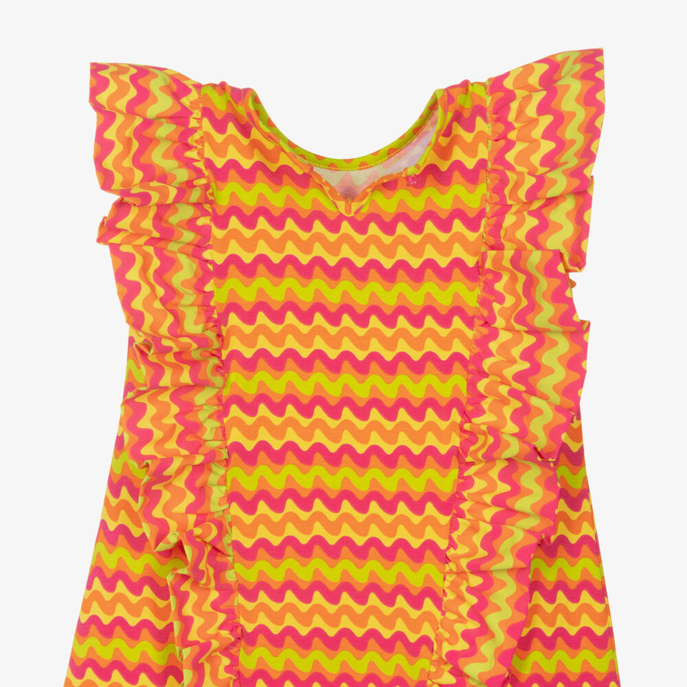 A Dee-Pink Wavy Stripe Print Ruffle Dress | Childrensalon Outlet