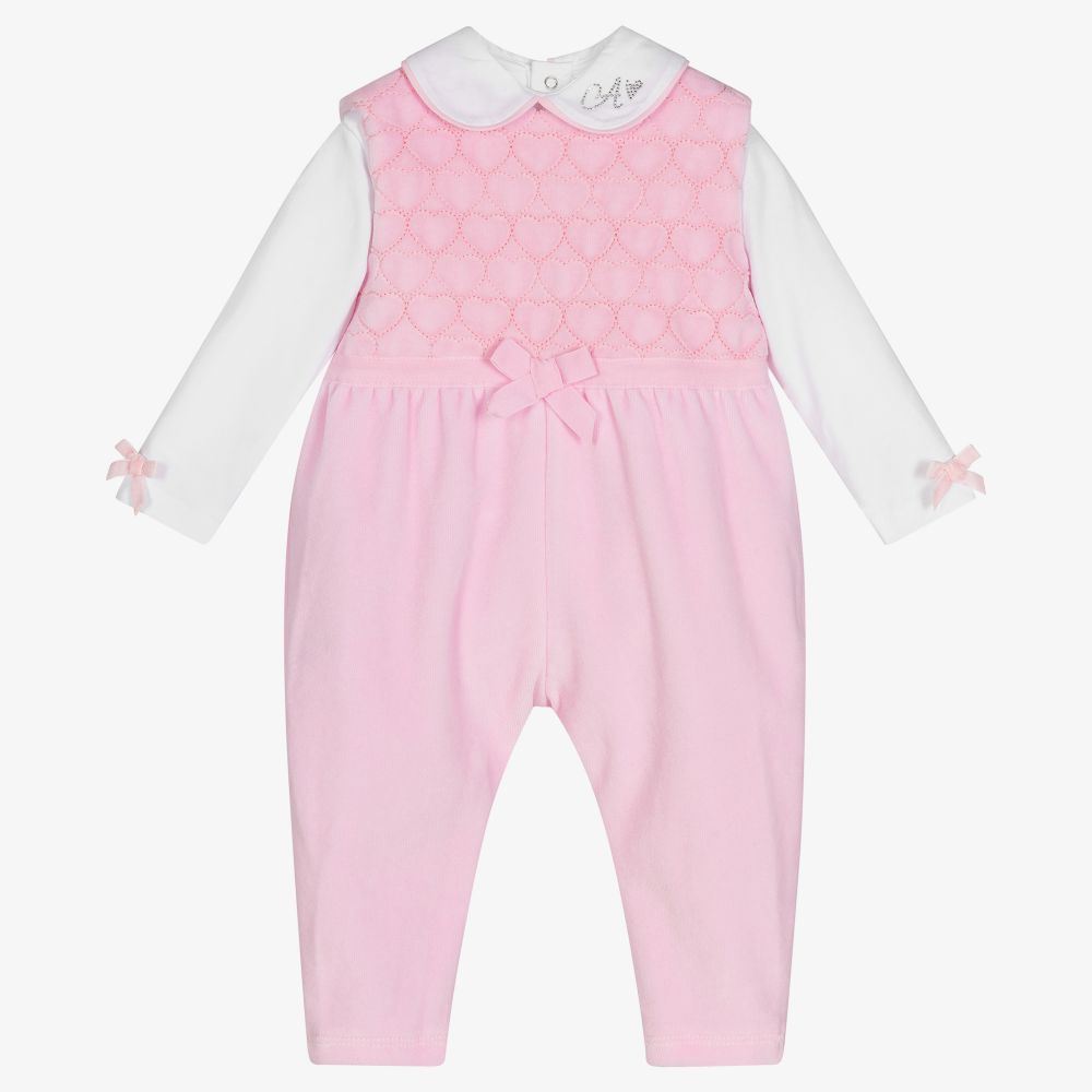 A Dee Pink & White Baby Dungaree Set Childrensalon Outlet