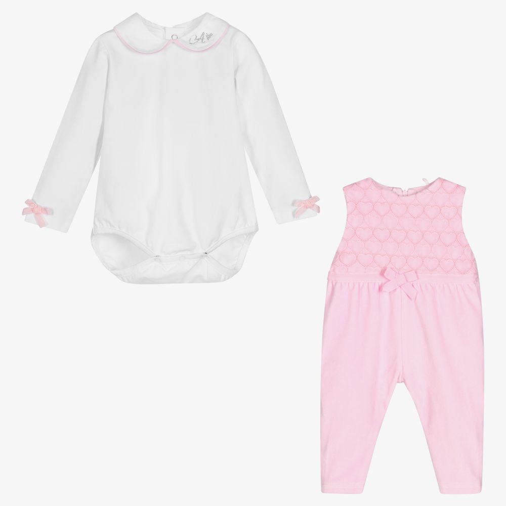 A Dee Pink & White Baby Dungaree Set Childrensalon Outlet