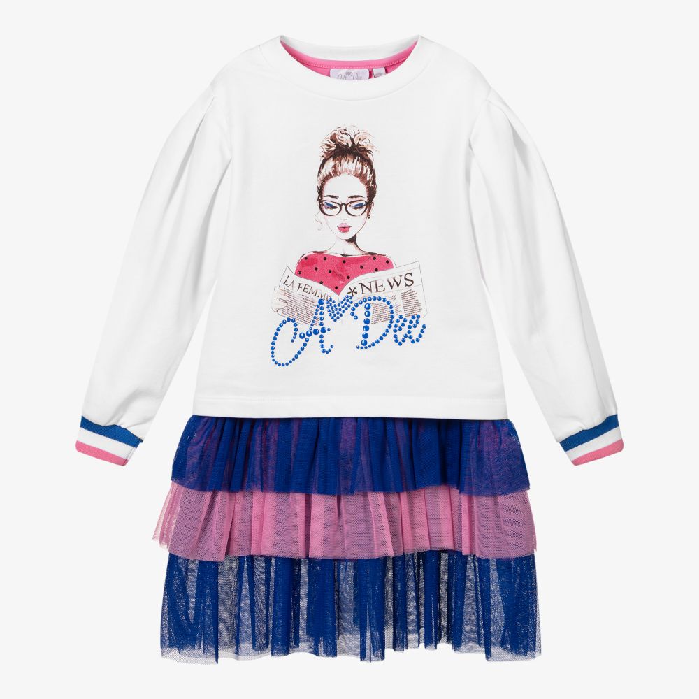 A Dee - Pink & White Cotton Dress Set | Childrensalon